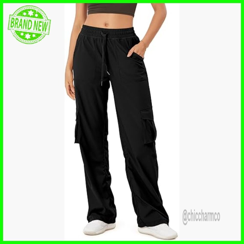 Stretch Woven Cargo Pants Cinchable Hems Lightweight Sweatpants with Pockets